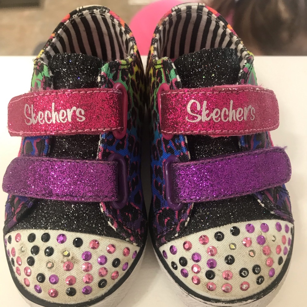 Skechers rainbow leopard toddler shoes light up